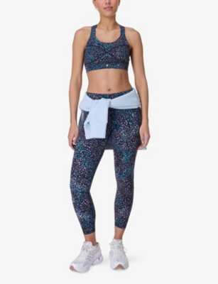 Shop Sweaty Betty Womens Blue Aurora Print Power Medium-support Stretch-woven Sports Bra Xxs