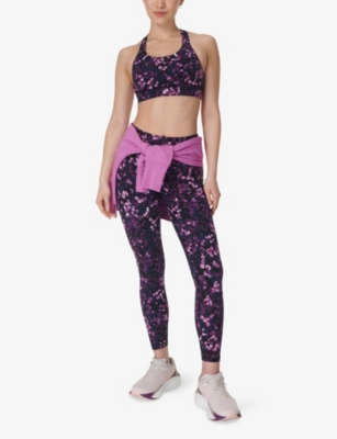 Sweaty Betty Womens Power Medium-support Stretch-woven Bra Purple Lilypad Print In Purple Lilypad Print