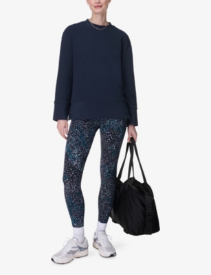 Sweaty Betty Womens Peaceful Ribbed Cotton-blend Sweatshirt Navy Blue Xxs In Navy Blue