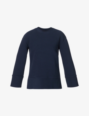 Sweaty Betty Womens Peaceful Ribbed Cotton-blend Sweatshirt Navy Blue Xxs In Navy Blue