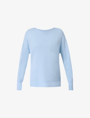 Shop Sweaty Betty Womens Breeze Blue After Class Cross-back Cotton-jersey Sweatshirt