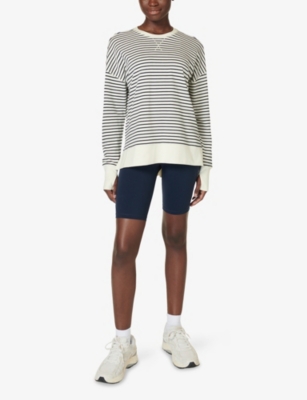 SWEATY BETTY WOMENS LILY WHITE STRIPE AFTER CLASS LONGLINE JERSEY SWEATSHIRT XXS 