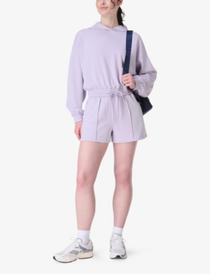 SWEATY BETTY: Sand Wash CloudWeight Elasticated-Hem Stretch-Jersey Cropped Hoody