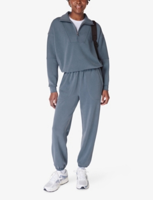 Shop Sweaty Betty Womens Funnel-neck Half-zip Stretch-jersey Sweatshirt Subdued Blue