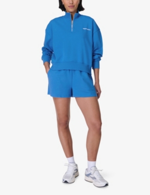 Sweaty Betty Womens Revive Half-zip Cropped Stretch-jersey Sweatshirt Tidal Blue In Tidal Blue