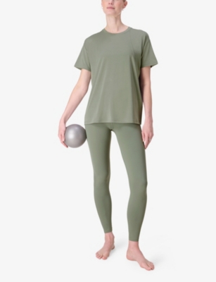 Sweaty Betty Womens Willow Green Soft Flow Studio Wrap-back Stretch-jersey T-shirt Xxs