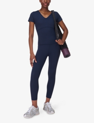 Sweaty Betty Womens Gaia V-neck Stretch-woven T-shirt Navy Blue In Navy Blue