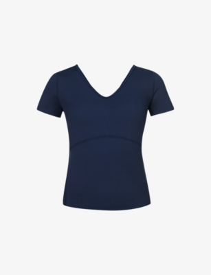 Sweaty Betty Womens Gaia V-neck Stretch-woven T-shirt Navy Blue In Navy Blue