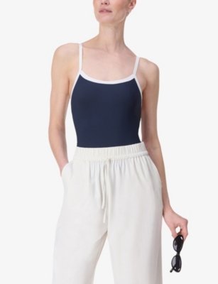 Shop Sweaty Betty Womens Navyblue Lilywhite Riviera Open-back Swimsuit Xl