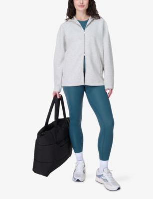 Sweaty Betty Womens Wind Down Zip-up Jersey Hoody Ice Grey Marl Xl In Ice Grey Marl