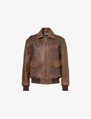 Avirex Mens Skay Charm A2 Brand-patch Regular-fit Leather Jacket Brown