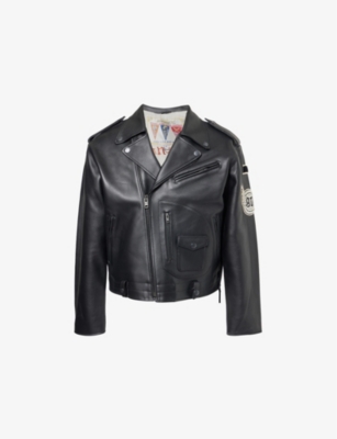 Avirex Mens Usa Tour Moto Regular-fit Leather Jacket Black