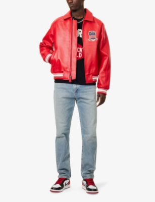 AVIREX: Icon Brand-Motif Regular-Fit Leather Jacket