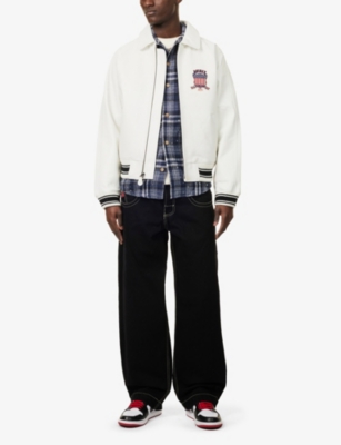AVIREX MENS WHITE ICON BRAND-MOTIF REGULAR-FIT LEATHER JACKET 