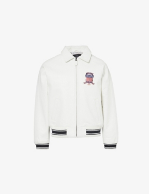 Avirex Mens Icon Brand-motif Regular-fit Leather Jacket White