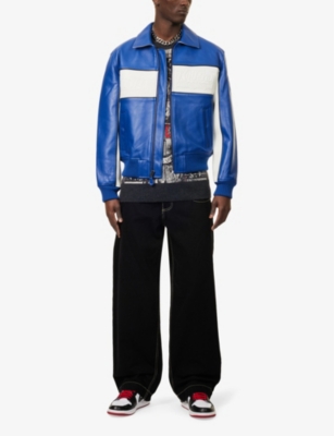 AVIREX: Spider Racer Brand-Embossed Regular-Fit Leather Jacket