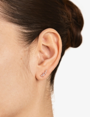 ASTRID & MIYU: Navette 18ct Rose-Gold Plated Sterling-Silver And Cubic Zirconia Climber Studs