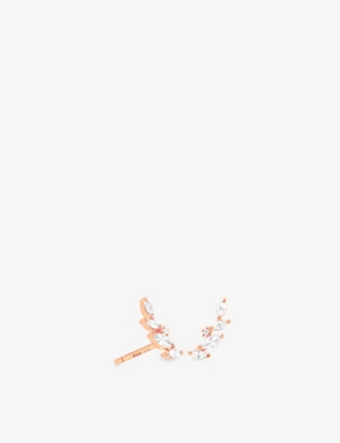 ASTRID & MIYU: Navette 18ct Rose-Gold Plated Sterling-Silver And Cubic Zirconia Climber Studs
