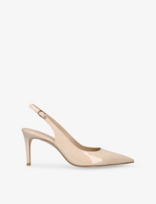 STUART WEITZMAN: Stuart Power 75 Slingback-Strap Patent-Leather Heeled Pumps