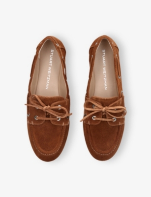Stuart Weitzman Omens  Tinsley Lace-up Suede Moccasins In Brown