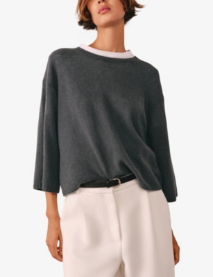 The White Company S Midtaupemr Wide-sleeved Relaxed-fit Cashmere Jumper In Gray