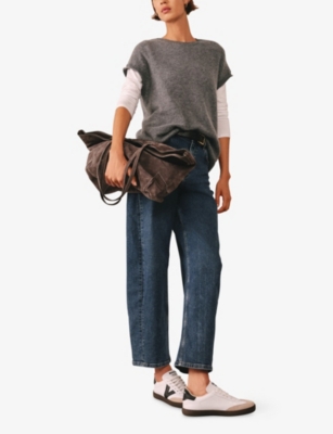 The White Company S Crewneck Relaxed-fit Cashmere T-shirt Grey Marl In Gray