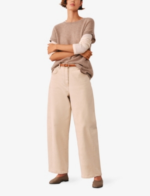 The White Company S Crewneck Relaxed-fit Cashmere T-shirt Hotchocola In Gray