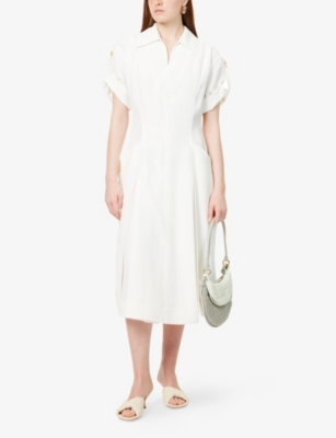 BOTTEGA VENETA: Grainy Belted Woven Midi Dress