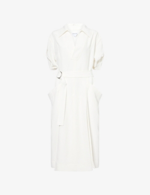 BOTTEGA VENETA: Grainy Belted Woven Midi Dress