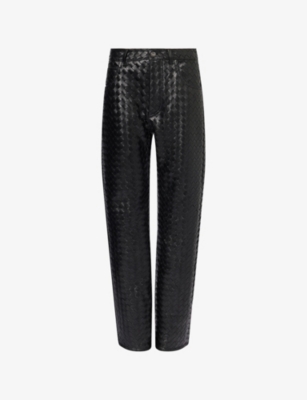 BOTTEGA VENETA: Intrecciato Straight-Leg Leather Trousers