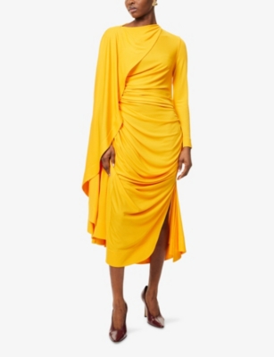 BOTTEGA VENETA: Draped-Panel Long-Sleeve Jersey Midi Dress