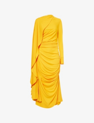 BOTTEGA VENETA: Draped-Panel Long-Sleeve Jersey Midi Dress