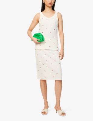 BOTTEGA VENETA: Matches Embroidered Fine-Knit Cotton-Blend Midi Skirt