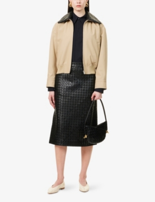BOTTEGA VENETA: Intrecciato Two-Slip-Pockets Leather Midi Skirt