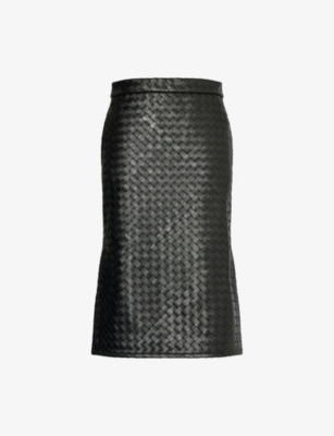 BOTTEGA VENETA: Intrecciato Two-Slip-Pockets Leather Midi Skirt