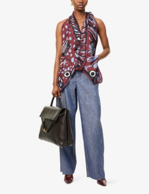 BOTTEGA VENETA: Fish Printed Silk-Twill Top