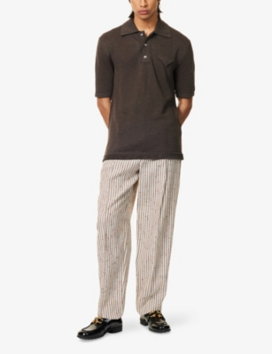 BOTTEGA VENETA: Knitted Short-Sleeves Linen and Cotton Polo Shirt