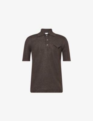 BOTTEGA VENETA: Knitted Short-Sleeves Linen and Cotton Polo Shirt