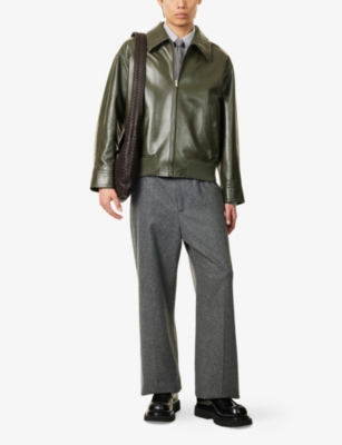 BOTTEGA VENETA: Intrecciato-Collar Leather Blouson Jacket