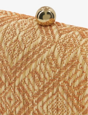 DUNE WOMENS BRONZE METALLIC EXTRA OVAL WOVEN RAFFIA CLUTCH BAG 