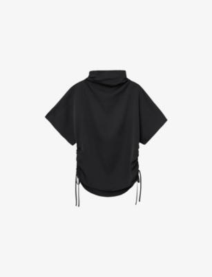 Allsaints Womens Black Leslie Drawstring-sides Satin Top In Black