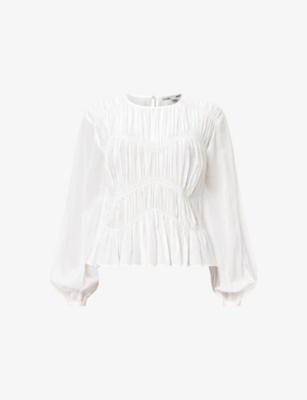 ALLSAINTS: Melani Round-Neck Gathered-Bodice Cotton-Blend Top