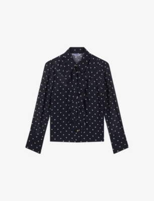 Lk Bennett Womens  Hester Spot-print Ruffle-trim Woven Blouse In Mul-navy/ivory
