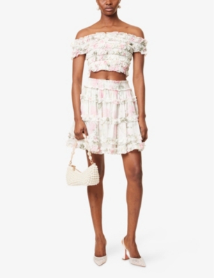NEEDLE AND THREAD: Rose Smocked Chiffon Mini Skirt
