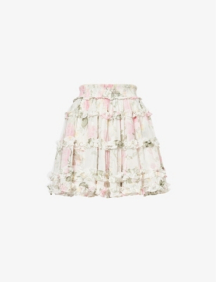 NEEDLE AND THREAD: Rose Smocked Chiffon Mini Skirt