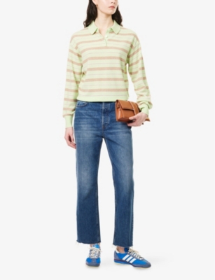 GUEST IN RESIDENCE WOMENS MINT COMBO COLLEGIATE STRIPED CASHMERE-KNIT POLO SHIRT