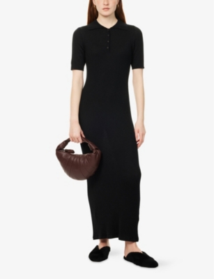 LE KASHA: Pointed-collar ribbed knit maxi dress