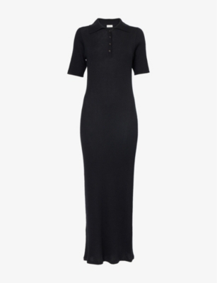 LE KASHA: Pointed-collar ribbed knit maxi dress