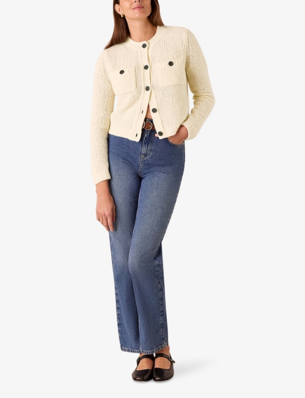Round-Neck Textured Wool-Blend Cardigan