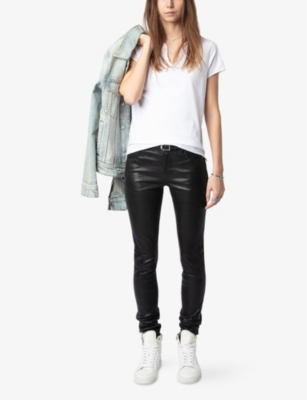 Zadig & Voltaire Womens Graphic-print V-neck Cotton T-shirt White In White